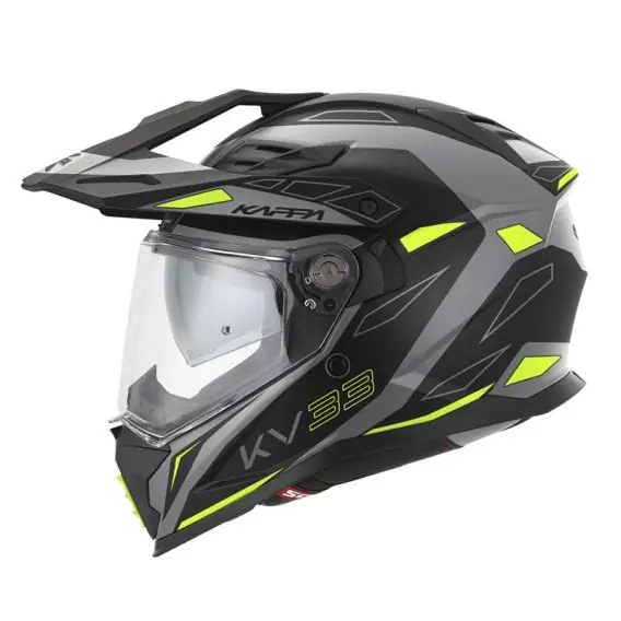 Tylko do końca tygodnia KAPPA KASK KV33 GRAPHIC WIZZARD ENDURO DUAL OFF ROAD Z SZYBĄ I BLENDĄ KOLOR CZARNY SZARY ŻÓŁTY FLUO MATT ROZMIAR 54 / XS (HOMOLO