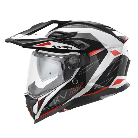 Zamów teraz KAPPA KASK KV33 GRAPHIC WIZZARD ENDURO DUAL OFF ROAD Z SZYBĄ I BLENDĄ KOLOR CZARNY BIAŁY CZERWONY ROZMIAR 56 / S (HOMOLOGACJA EC