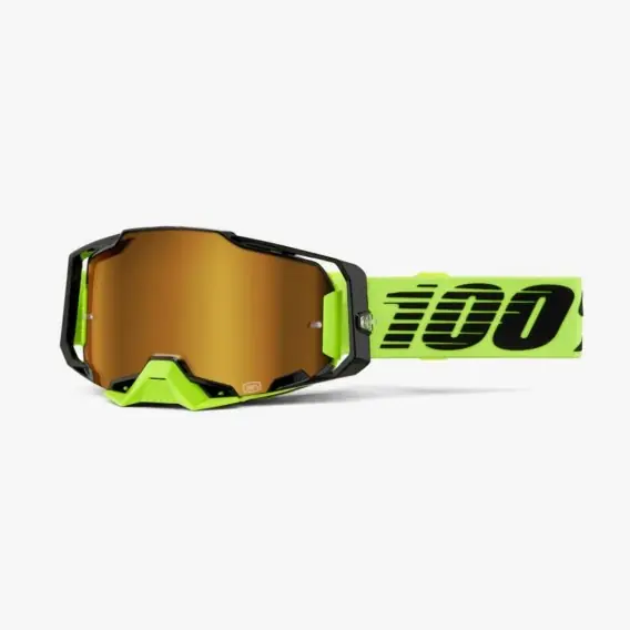 100 PROCENT GOGLE ARMEGA NEON YELLOW - MIRROR GOLD LENS - KOLOR ŻÓŁTY FLUO/CZARNY SZYBA ZŁOTE LUSTRO Bezpieczne zakupy