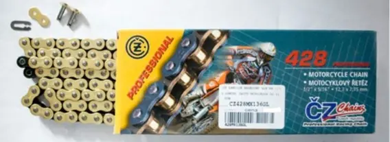Cena promocyjna CZ ŁAŃCUCH NAPĘDOWY 428 MX (132 OGNIW) ZŁOTY (MOTOCROSS DO 110 CCM) (23,0 KN) + ZAPINKA